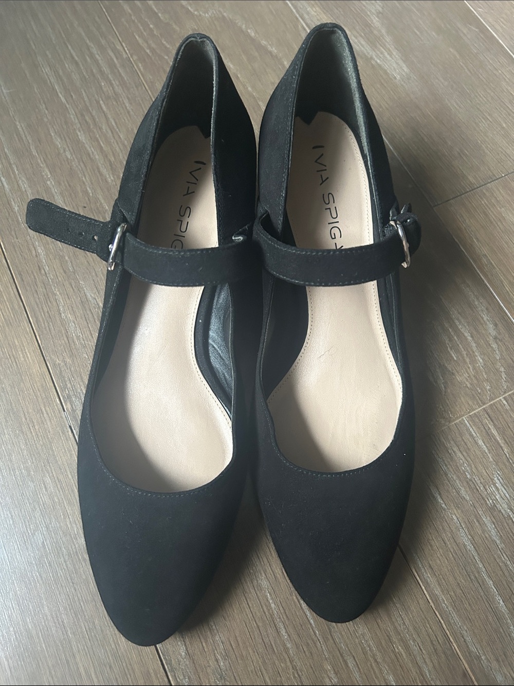 Via Spiga Black Suede Mary Jane Flats with Ankle Strap size 8.5